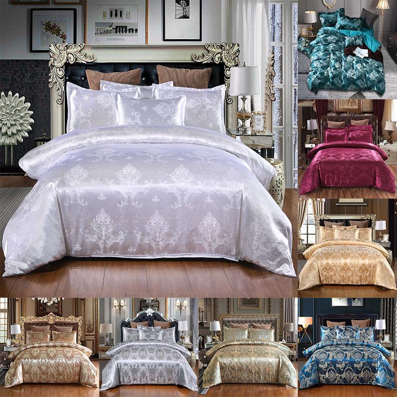 

Satin Jacquard Bedding Set Luxurious Solid European Style Duvet Cover King Queen Bed Pillowcases 2020 New, 008