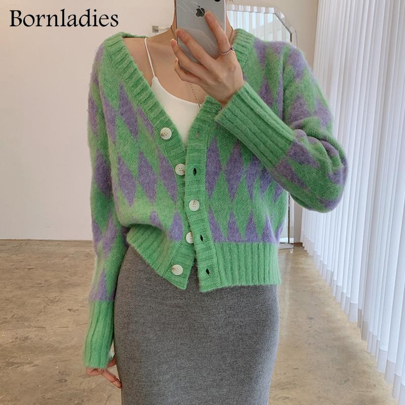 

Women's Knits & Tees Bornladies Korean Style Autumn Kintted Caidigans For Women Contrast Color Short Sweater Tops Chic V Neck Knitted Jacket, White