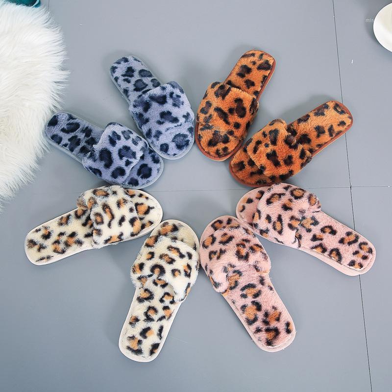 

QWEEK Leopard Home Soft Slippers Shoes for Women Warm Fluffy Slippers Cute Fur Slides for Women Non-slip Fuzzy1, Blue