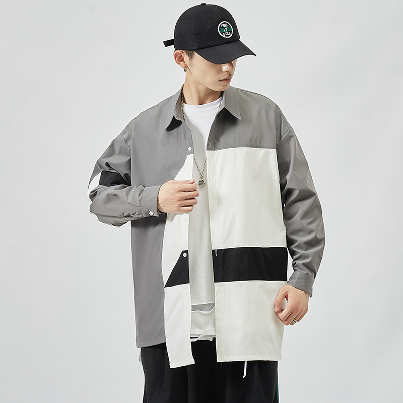 

2021 Brand Spring Autumn Hip Hop Streetwear Long Sleeves New Patchwork Collar Korea Style Shirt for Men's Harajuku Clothing Mxs8, C166 2