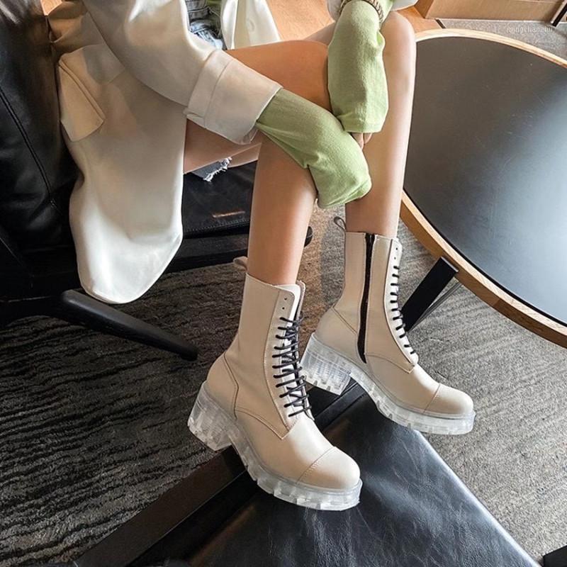 

Luxury design women's black and white cowhide boots winter 2020 zipper boots lace-up high-heel platform women uniforms1, Blue