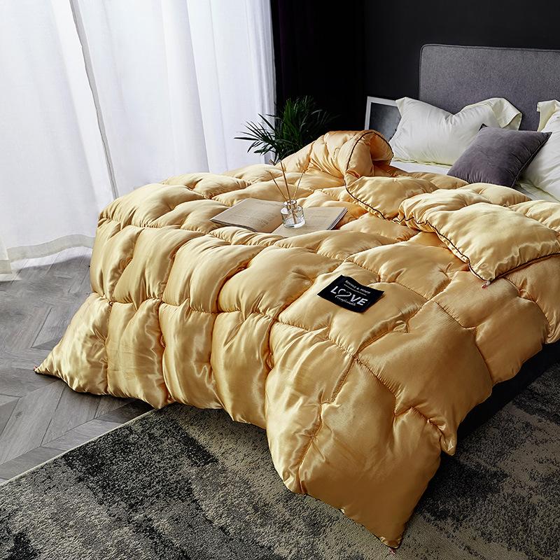 

Winter Comforter Imitated Silk Thicken Duvet Home Textile Patchwork Quilts 220*240cm Bed Linens European White Style Bed Covers, Grey duvets