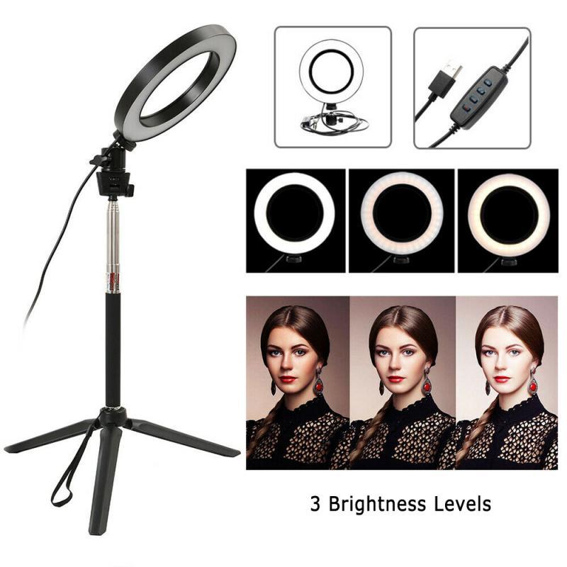 

16cm/20cm LED Ring Light Dimmable Phone Clamp Selfie Tripod Makeup Live Lamp Kit