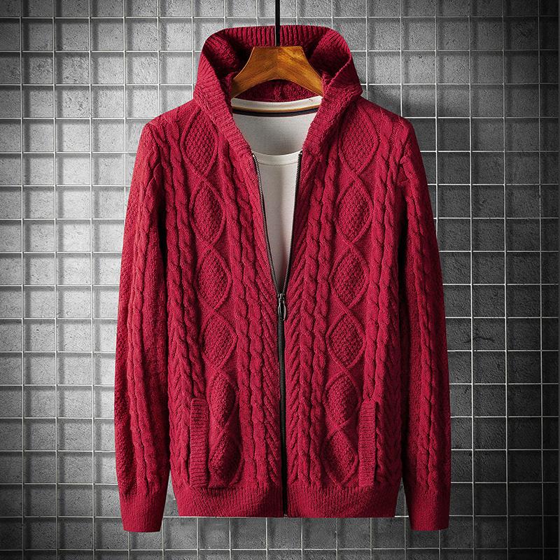 

Sweater Men's Jacket Autumn New Solid Zipper Hooded Knitted Cardigan, Black