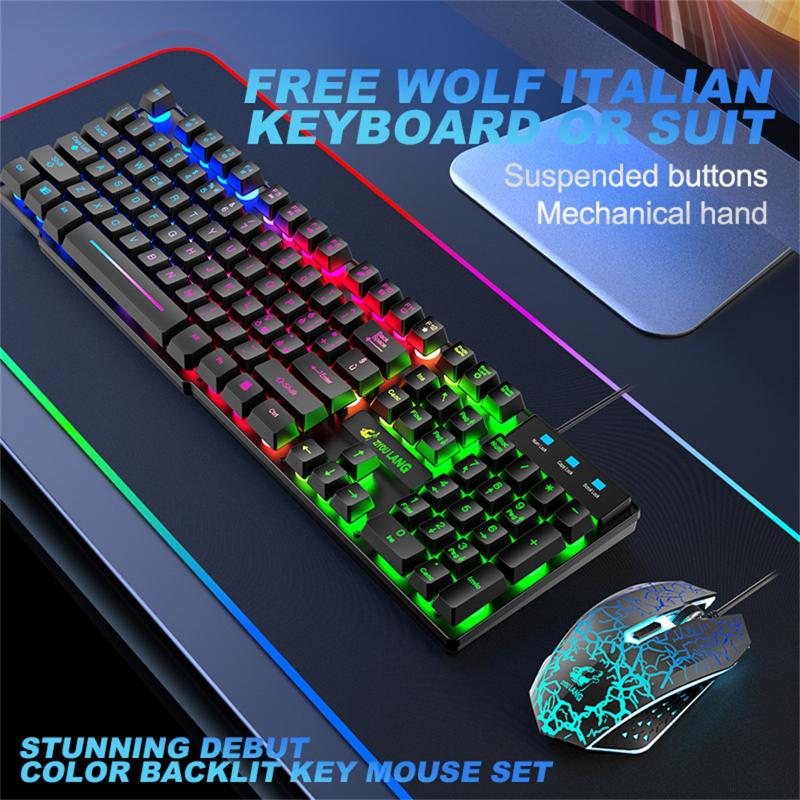 

Rainbow Backlight Usb Ergonomic Gaming Keyboard and Mouse Set for PC Laptop Gaming Mechanical Keyboard For Desktop#T2