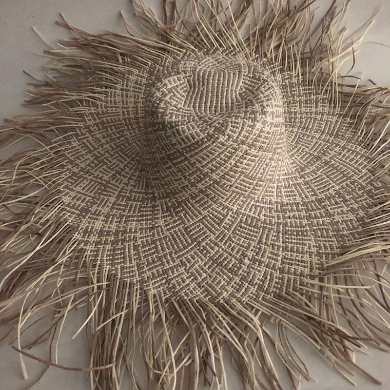 

Casual New Handmade Women Straw Sun Hat Large Wide Brim Gilr High Quality Natural Raffia Panama Beach Straw Sun Caps For Holiday, Black