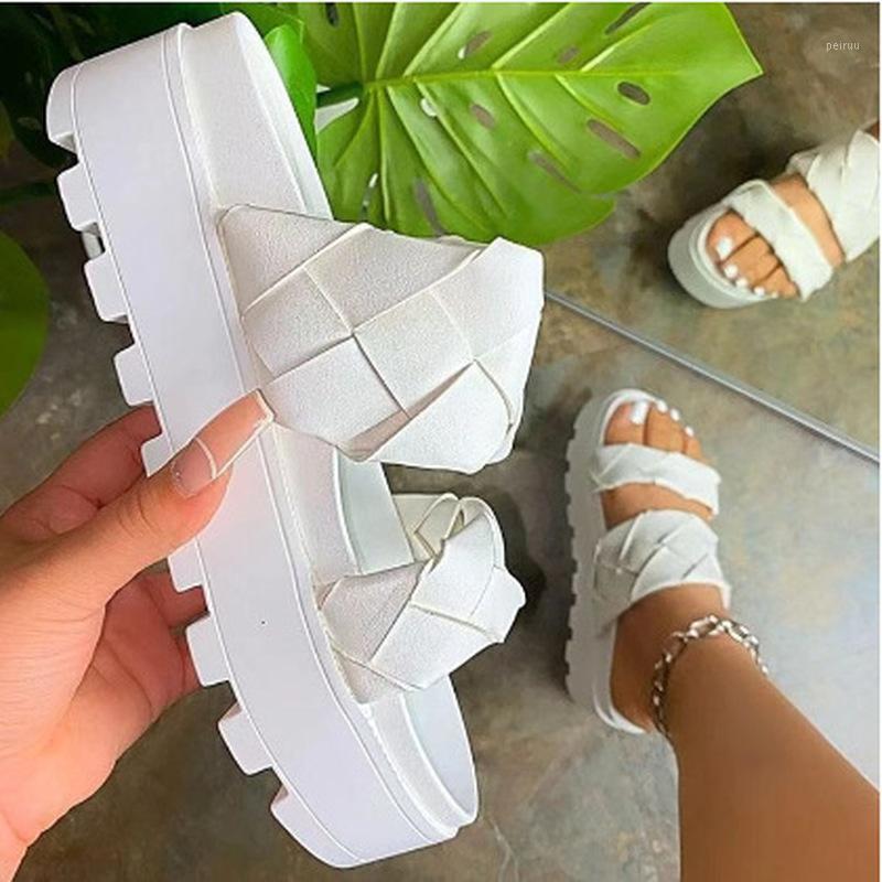 

Summer Weaving Platform Thick Heel Women Slippers Wedges Height Increasing Solid Ladies Slides Outdoor Beach Sandals Female 20201, Orange