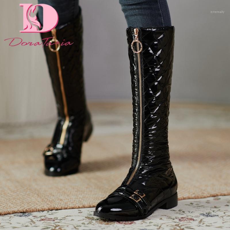 

DoraTasia Plus Size 33-48 New women's Genuine Leather Boots Fashion Chunky Heels Buckle Boots Women Trendy Design Shoes Woman1, Black