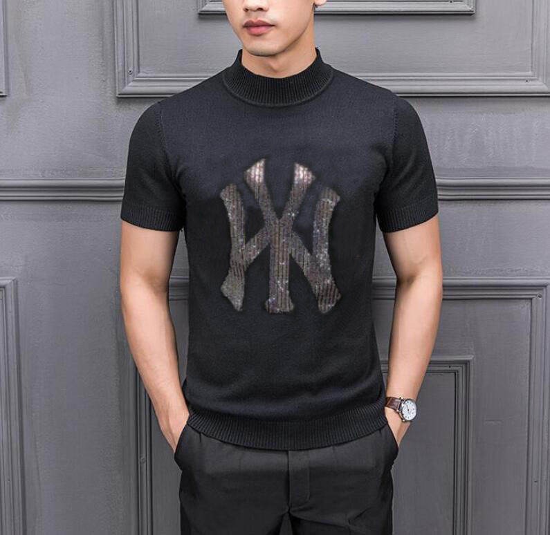 

Diamond Short Male Shirt Thin Mesh Sweater Bottoming Hot X9iu, Sky blue.