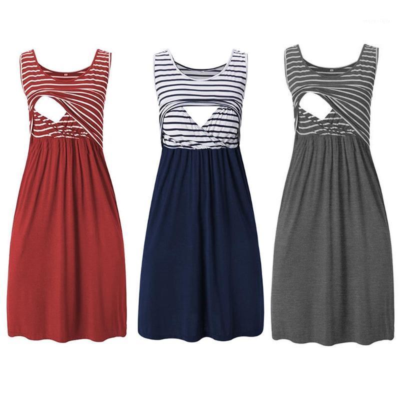 

MUQGEW Breastfeeding Dress Nursing Dress Women Pregnant Maternity Stripe Tunic Breastfeeding Summer Maternity gravida1, Red
