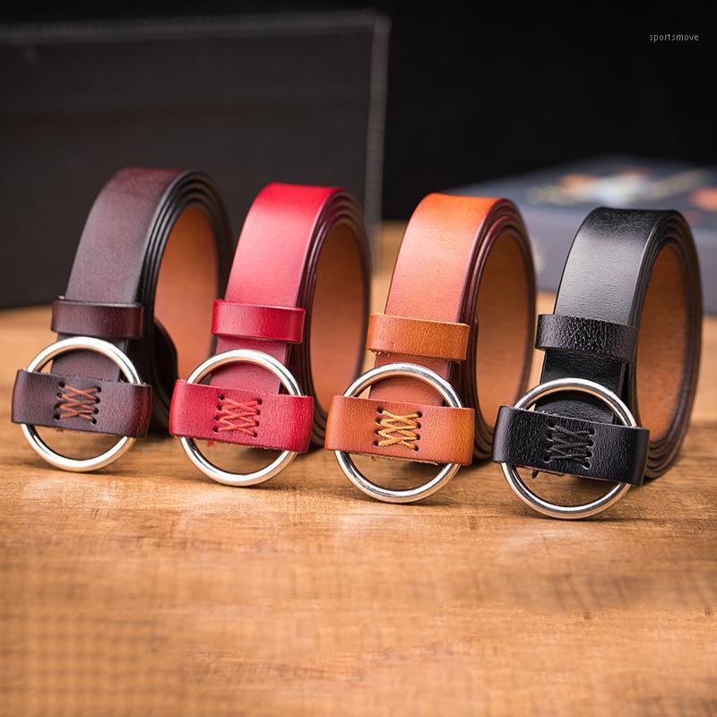 

Genuine Leather Round Buckle Minimalism Jeans Women Belt Lady Luxury Cowskin Fashion Decoration Leather Belt1, Black