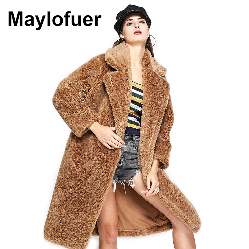 Maylofuer Teddy Style NOUVEAU Oversize Real Agneau Manteau Femmes Fourrure Hiver Naturel Véritable Laine Véritable Fourrure De longues manteaux V