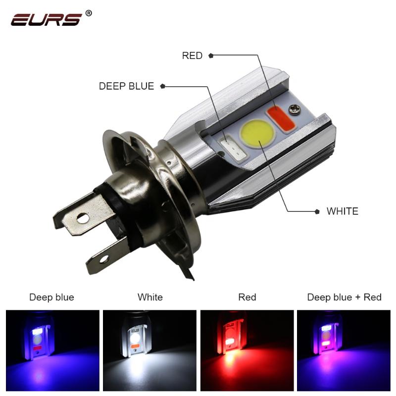 

EURS 1PCS New H4 Motorcycle LED Front Light Bulb COB Motorbike Headlamp Fog Lamp Hi/Lo 4 Colors Beam Motor Headlight