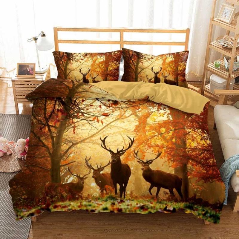 

3D Deer Bedding Set Luxury Soft Duvet Cover King Queen  Full Single Double Bed Set Pillowcases Bedclothes, As picture