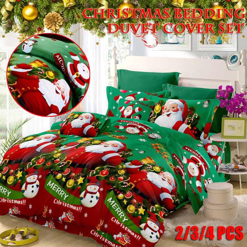 

Christmas Bedding Set Duvet Cover Set Bed Linen Queen/King 3D Santa Claus Cotton Quilt Cover Bed Sheet Pillowcases Bedspread, As pic