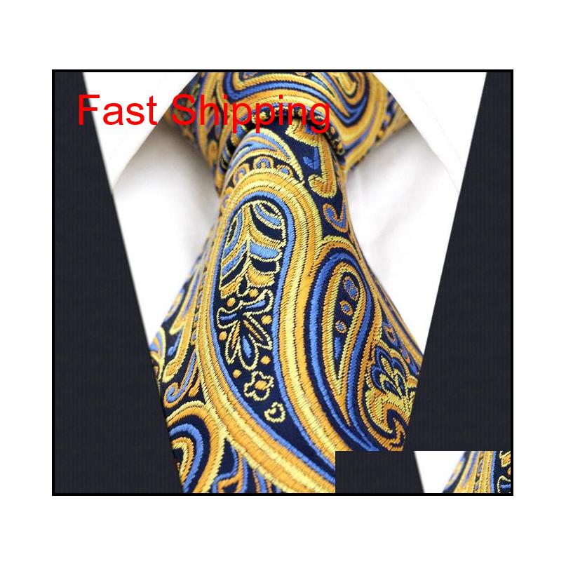 

U13 Paisley Orange Blue Navy Mens Necktie Ties 100% Silk Jacquard Woven Zstab
