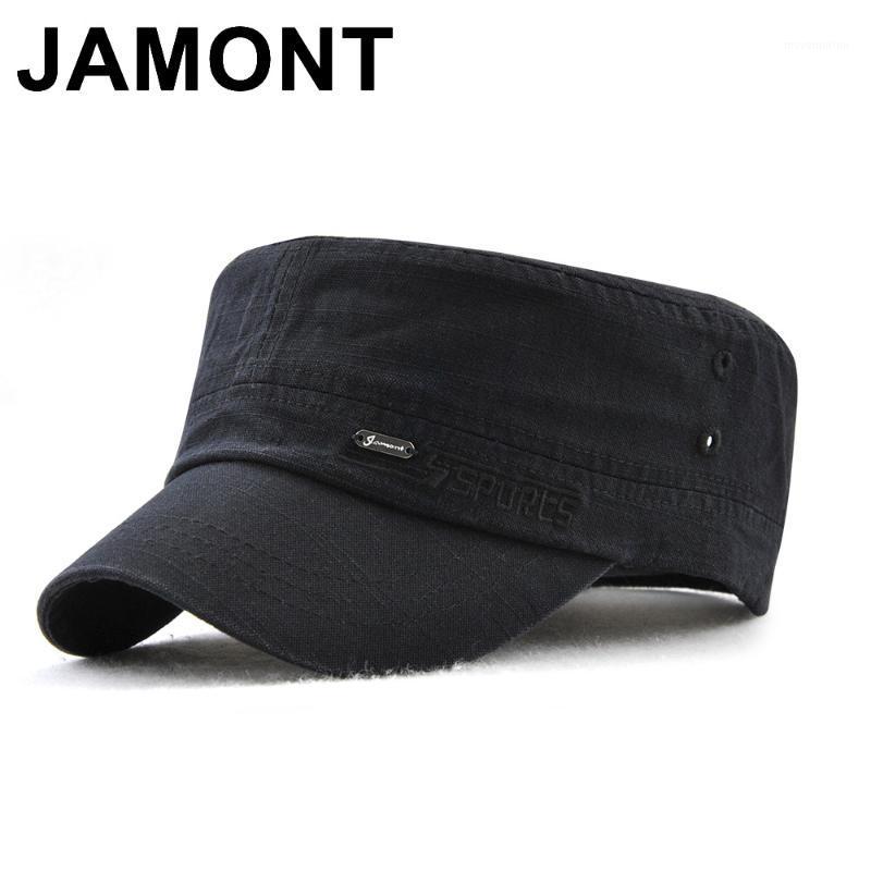 

Jamont Style Cadet Army Cap Men Women Pure Color Washed Cotton Flat Top Cap Summer Autumn Adjustable Chapeau Visor Hat1, Black