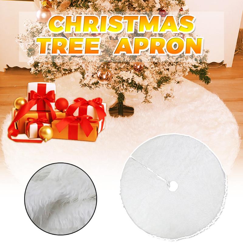 

White Christmas Tree Skirt Plush Faux Fur Carpet Xmas Floor Mat Ornaments Christmas New Year Tree Decoration #M2G