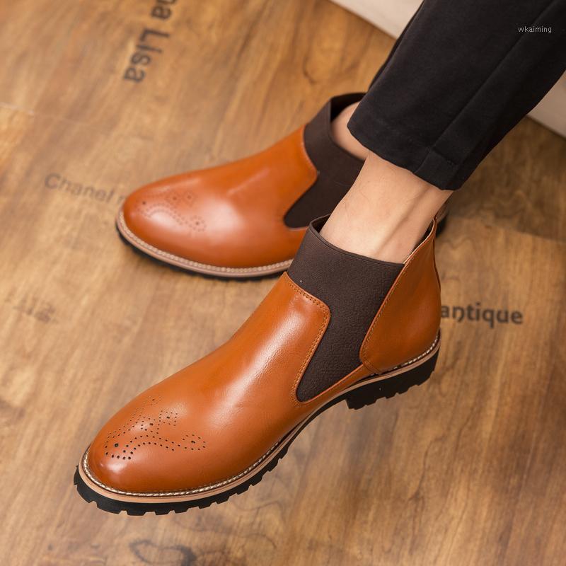 

Winter Shoes Men Boots plush warm with fur Casual Leather Men Ankle Boots slip on fashion brogue Male Leather s51, Black 1