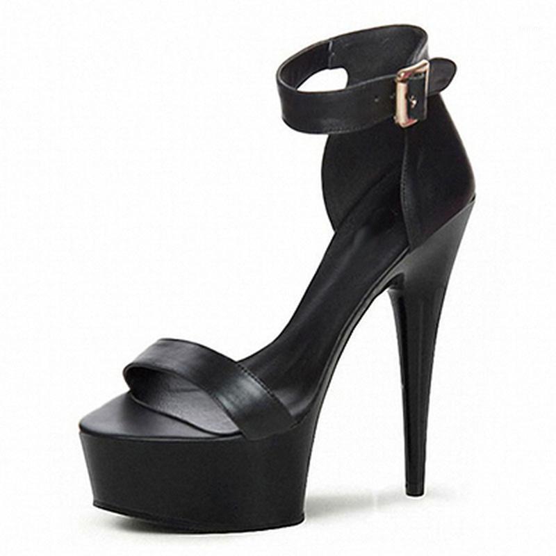 

Mclubgirl 15cm Heels New Round Head, Thin Heel, Super High Heel, Open Toe Strap, Buckle and All Kinds of Night Club Sandals LYP1, Black