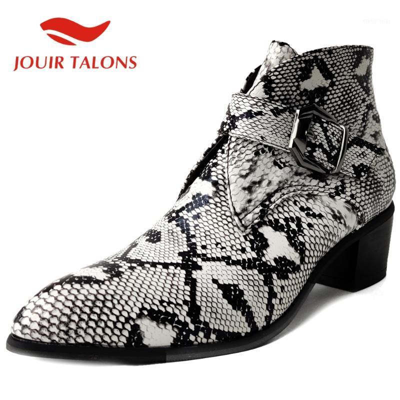 

JOUIR TALONSBig Size 43 Mixed Color Ankle Female Boots Buckle Straps Short Plush Round Toe Square Heels Women shoes1, Brown