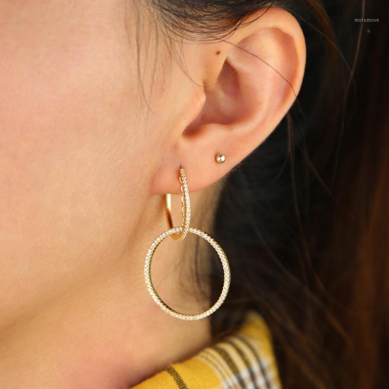 

2020 Gold Color Geometric round circle earring Hollow cz paved circle dangle dangling Women Girl Gorgeous Bohemi earrings1
