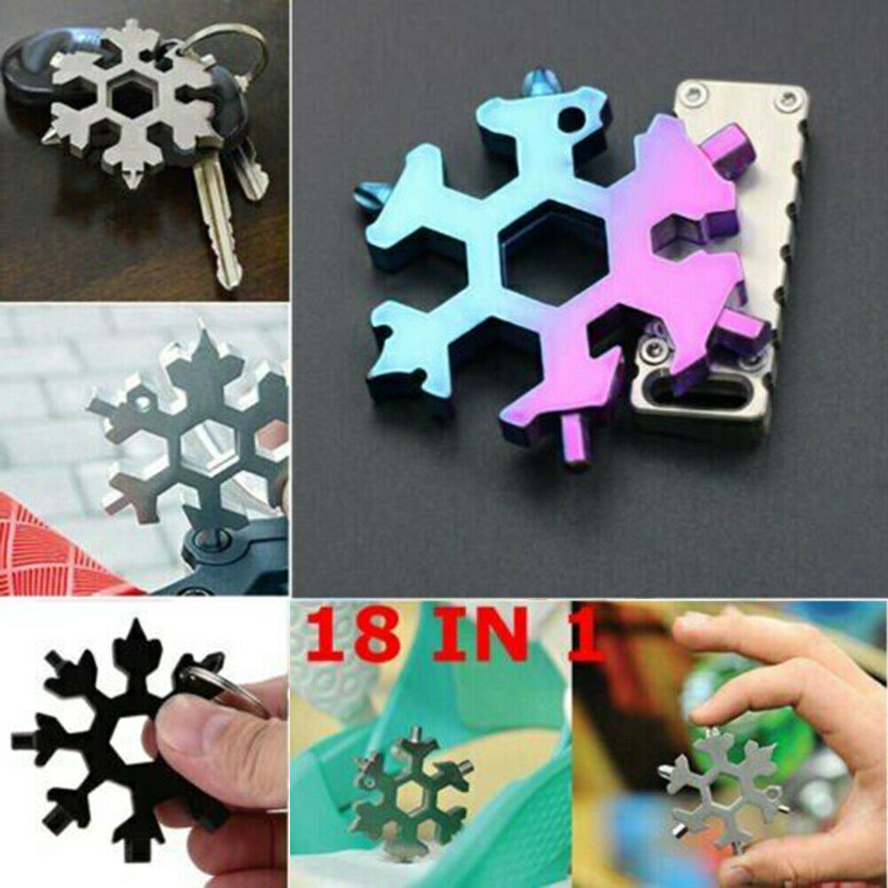 

18 In 1 Multi-Tool Zinc Alloy Hexagonal Snow Shape Screwdrive Wrench Camp Key Chain Multipurposer Survive Outdoor Openers