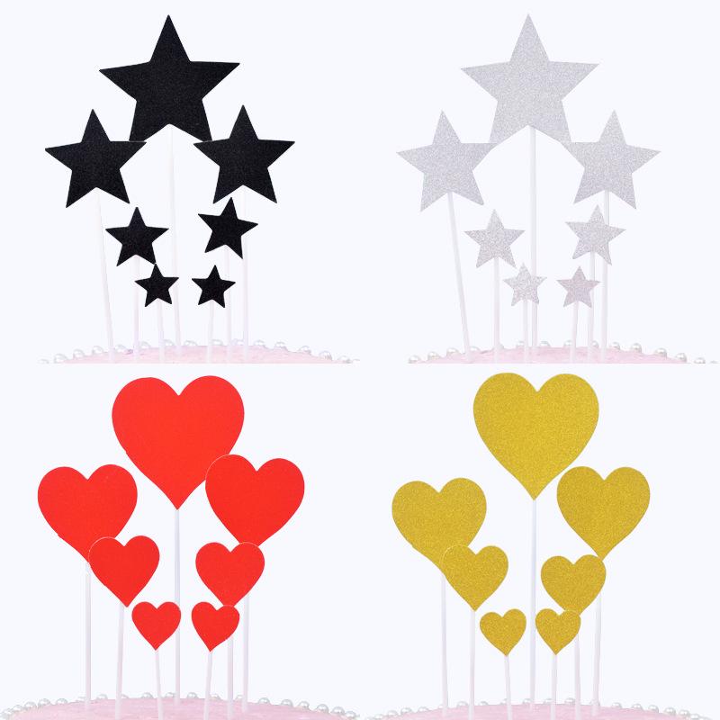 

35pcs/ 7 Set Birthday Cake Decoration Insert Five-pointed Glitter Star Love Insert Decoration Cupcake Toppers Dessert