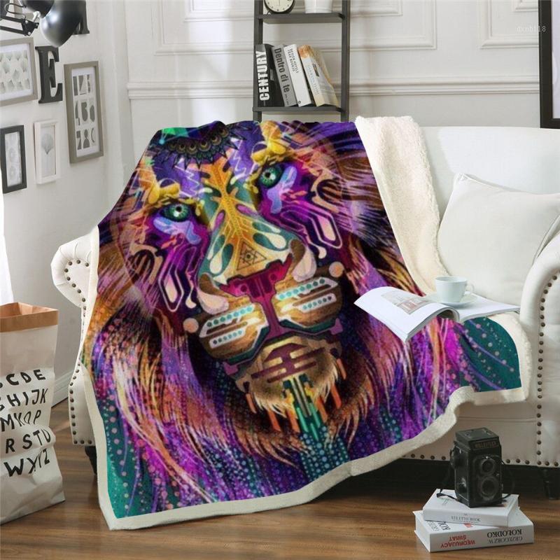 

BeddingOutlet Colorful Digital Lion Printed Velvet Plush Throw Blanket Bedspread for Kids Girls Sherpa Blanket Couch Quilt Cover1