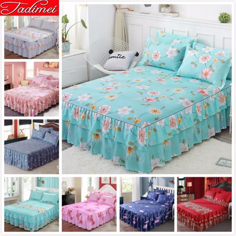 

New Classical Floral Pattern Adult Child Kids Bed Skirts Single Full Twin Queen Double King Size Size Bedspreads Bed Linen Cover, Color 7