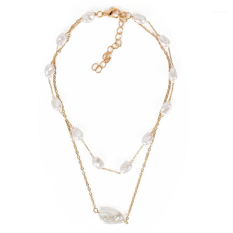 

Duftgold New Simulation Pearl Irregular Pendant Necklaces Classic Fashion Double Layer Chain Necklace for Women Party Jewelry1
