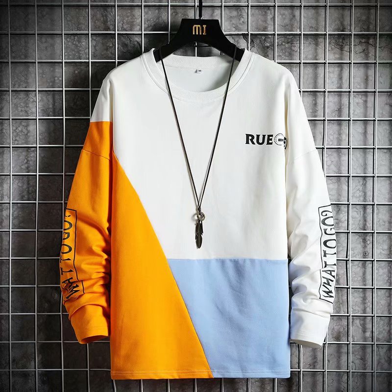 

2020 Men's Hoodies Casual Streetwear O-Neck Splicing Loose Hoodie Men Kpop Style Long sleeve pullover Sweatshirts Male, Black