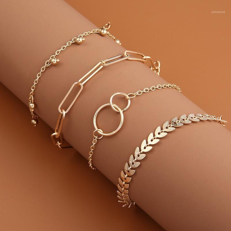 

4PCS/Set Gothic Crystal Leaf Geometry Bracelets for Women Girls Cuban Chains Heart Bracelet Bangles Punk Men Jewelry1