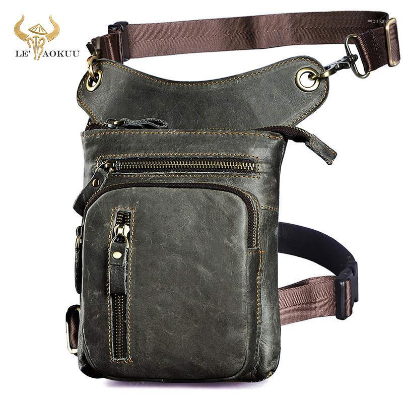 

Real Cow Leather Design Men Crossbody Satchel Bag Fashion Gray Organizer Fanny Waist Belt Pack Drop Leg Bag Tablet Case 211-111, Blue
