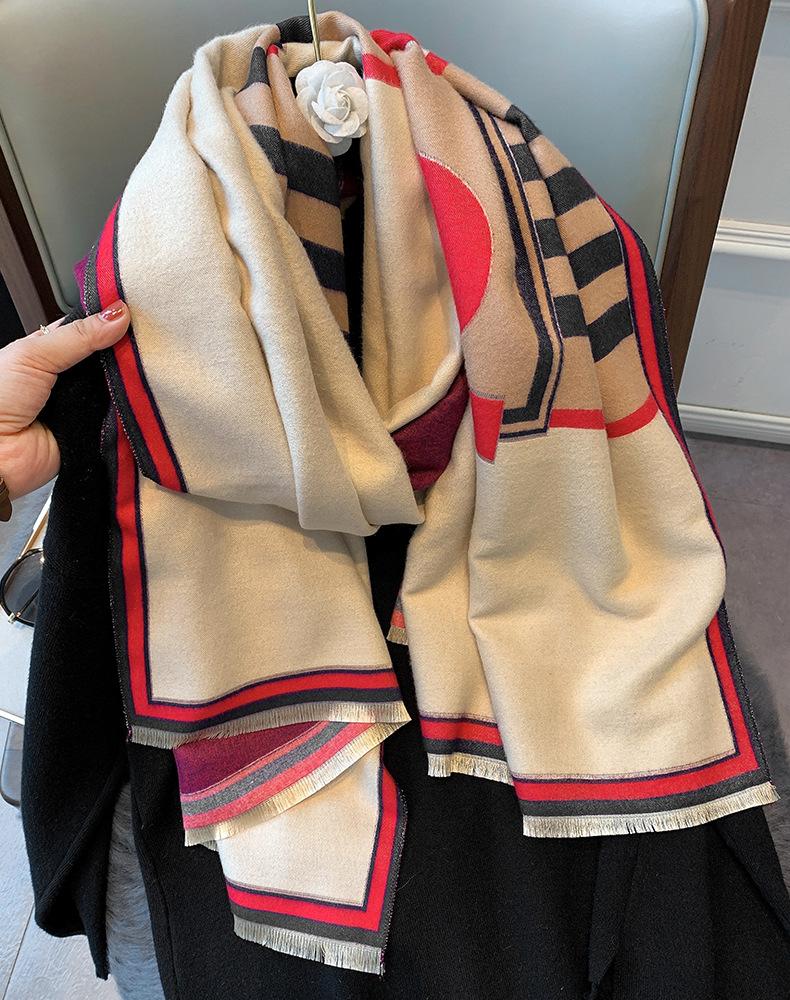 

Luxury Striped Decoration Cashmere Female Shawls Wraps Thick Soft Blanket Bandana Women Foulard Lady Scarves Bufanda