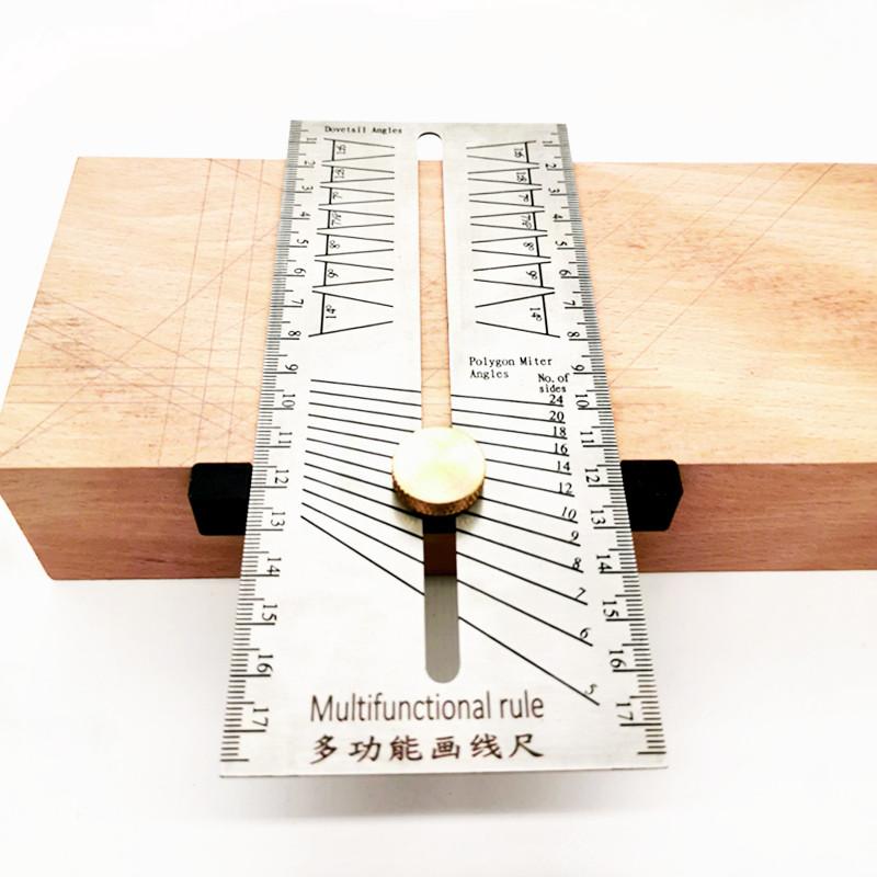 

Woodworking Scribe Miter Angle Ruler Stainless Steel Dovetail Marking Jig Marking Gauge Polygon Bevel Angles T-Ruler