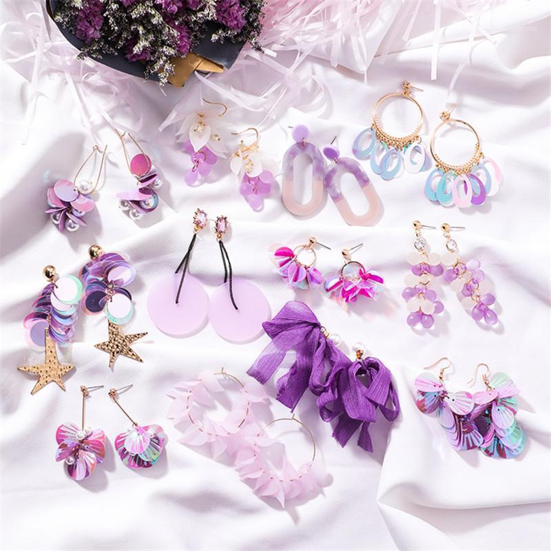 

Fashion Purple Geometric Flowers Acrylic Drop Earrings for Women Elegant Sequin Stars Pendant Earrings Female Gifts Jewelry1