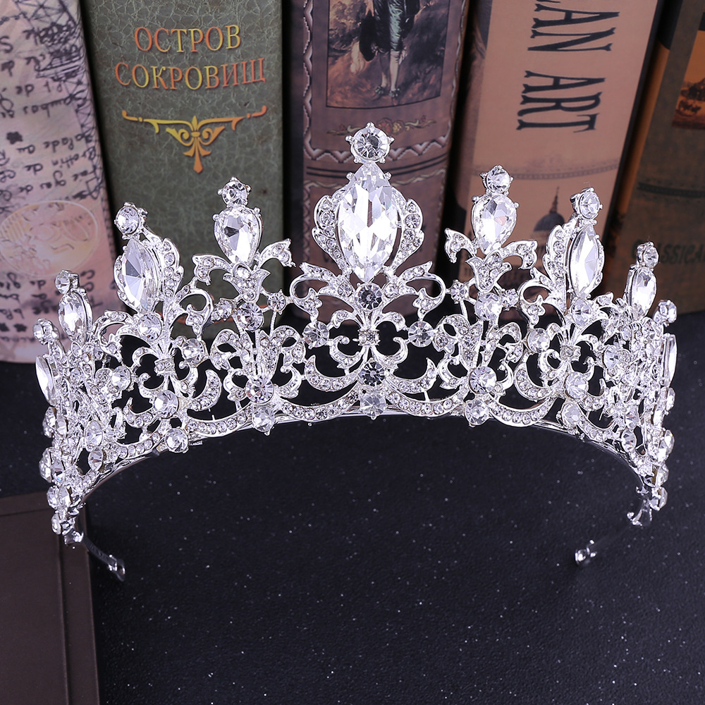 Vintage Baroque Bridal Tiara Crown, 14K Gold Plated 925 Sterling Silver with Sheer Gray Crystals, Chinese Style Unisex Wedding Headpiece, Elegant Pr