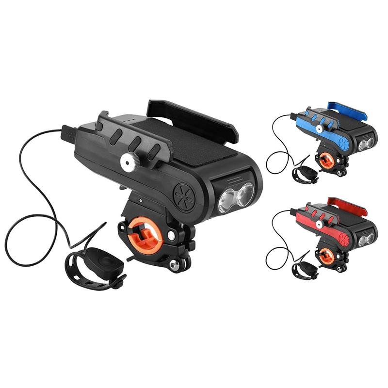 

4 in 1 Multi-Function Bike Light 2X T6 LED USB Rechargeable Bike Headlight Phone Holder Horn 4000Mah Bicycle Lamp