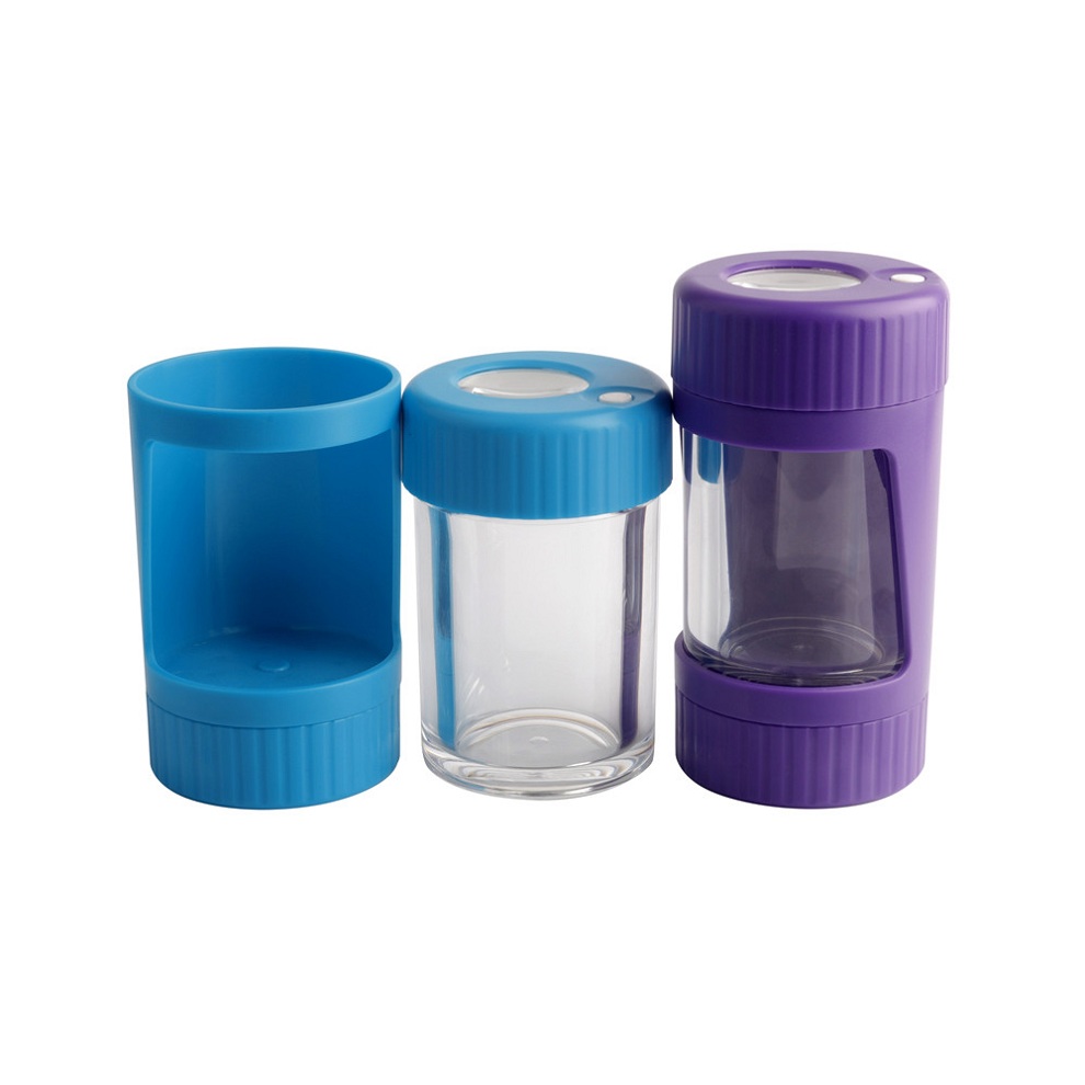 

155ml Led Glow Jar Storage Container with Bottom Grinder 2in1 Stash Jar 4 Colors Dry Herb Tobacco Glowing Vacuum Bottles Smoking Vape Cans
