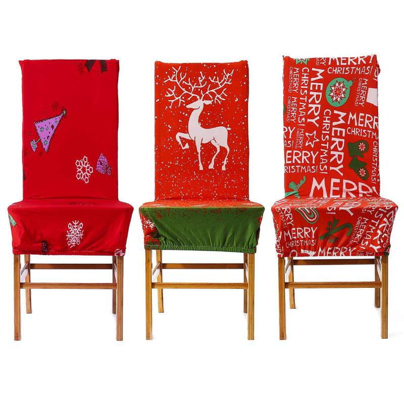 

Universal Xmas Elastic Dining Room Seat Chair Covers Christmas Chair Cover Stretch Slipcovers for Christmas Banquet Party Decor
