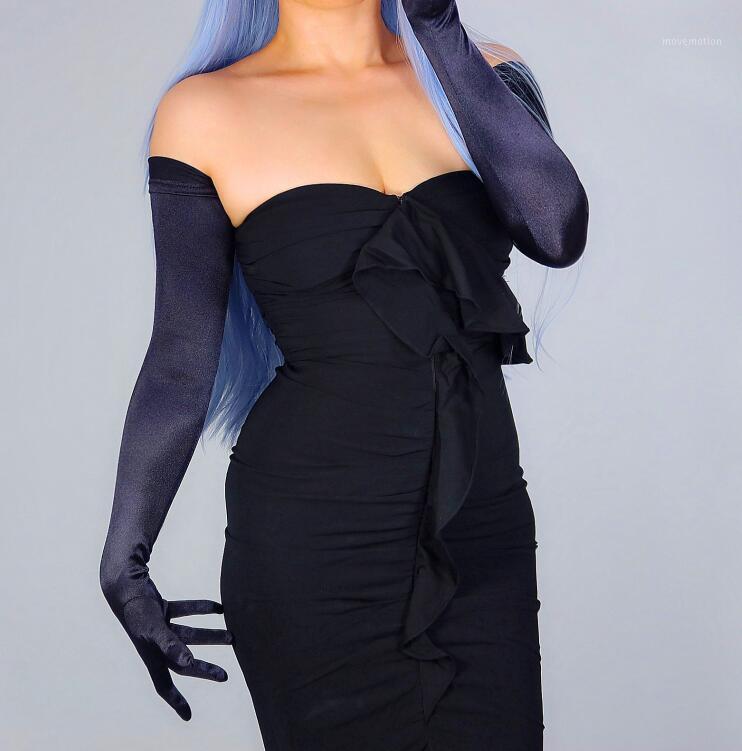 

Women's elegant elastic long black satin glove female spring summer sunscreen dancing overlength driving glove 70cm R31041