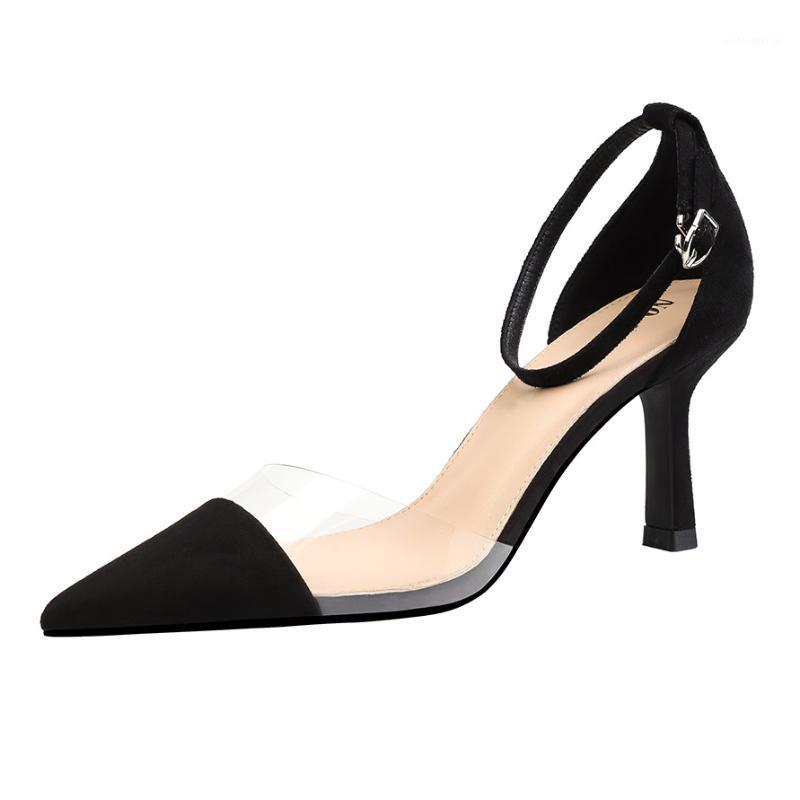 

Women suede high heel sandals pumps transparent professional sexy ladies fashion pointed sandals shoes1, Black