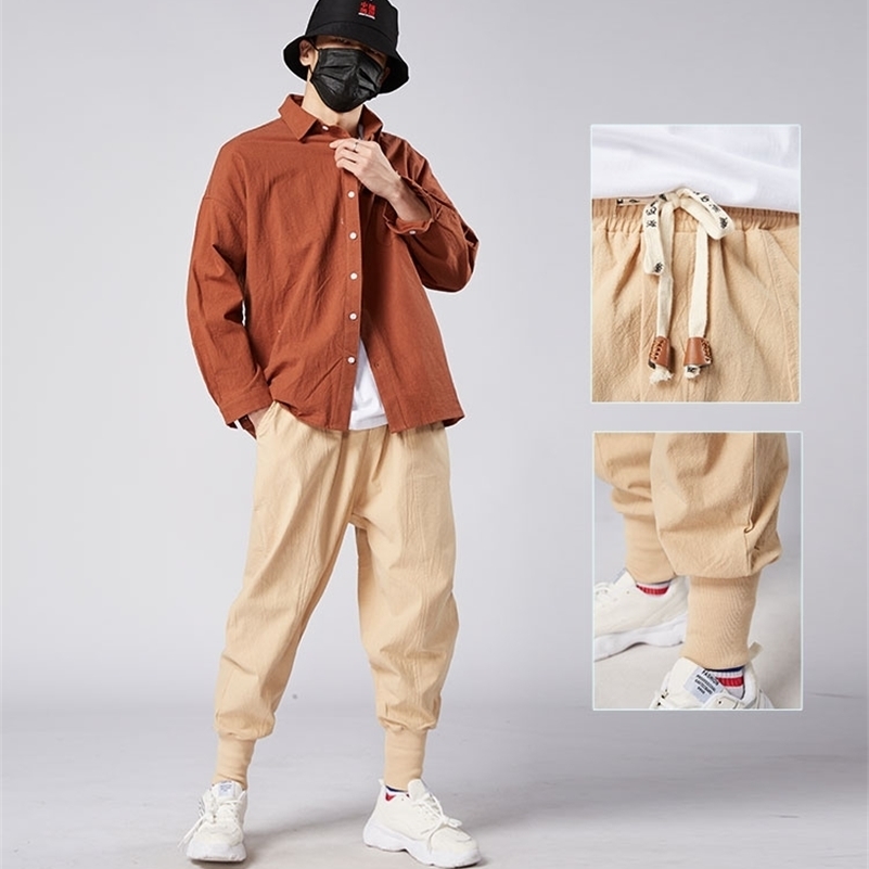 

ExtFination | Solid Color Men Oversized Pants Man Cotton Linen Harem Pants Casual Joggers Japanese Male Baggy Pants 201109, Gray
