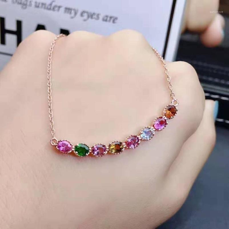 

Real 925 Sterling Silver Natural Candy Color Tourmaline Pendant Necklace Sweet Fine Wedding Jewelry for Women1