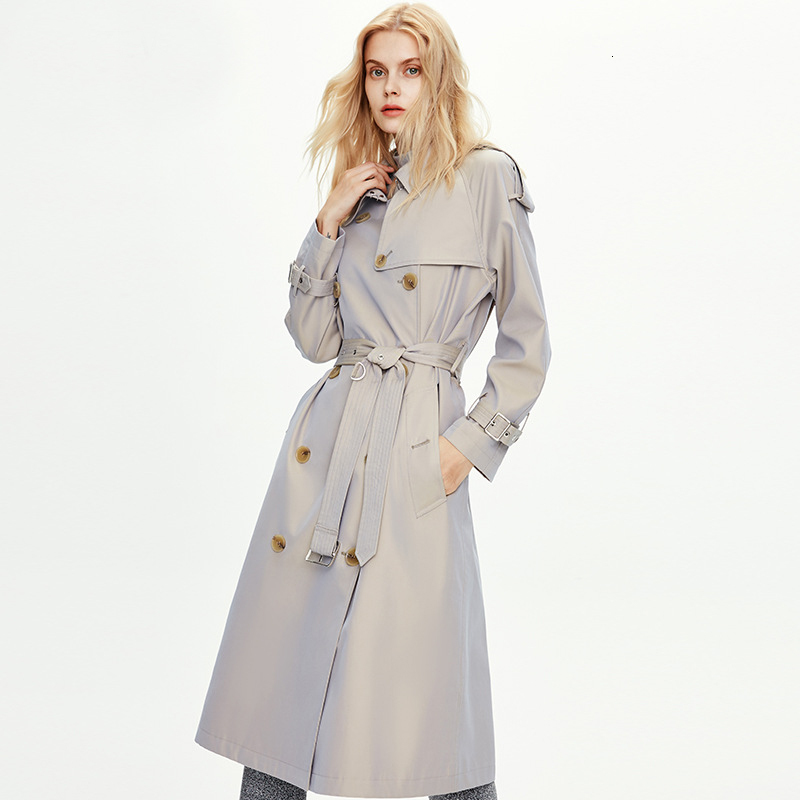 

2021 New Women with Turn-down Collar Drouble Female Breated Long Trench Femme Coat Streetwear Hp56, Games