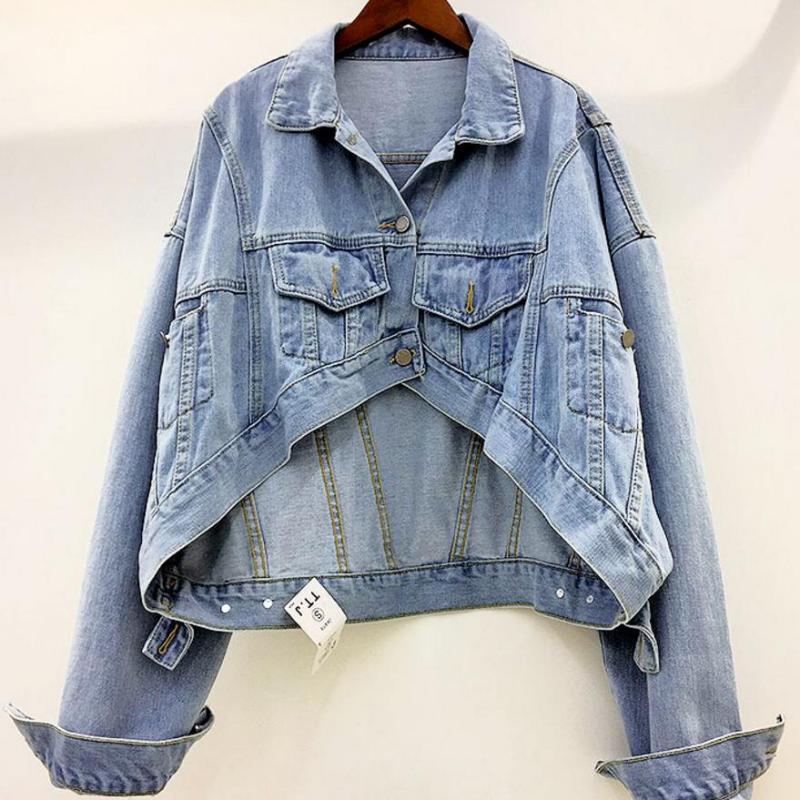 

loose bat sleeve short denim jacket oversize Female Coat, Ligth blue