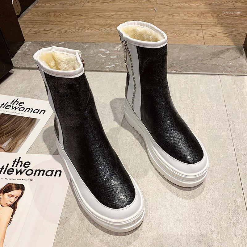 

2020 Winter Ankle Boots Women High Platform Shoes Fashion Glitter Leather Silver Short Boots Women Black Warm Plush Snow1