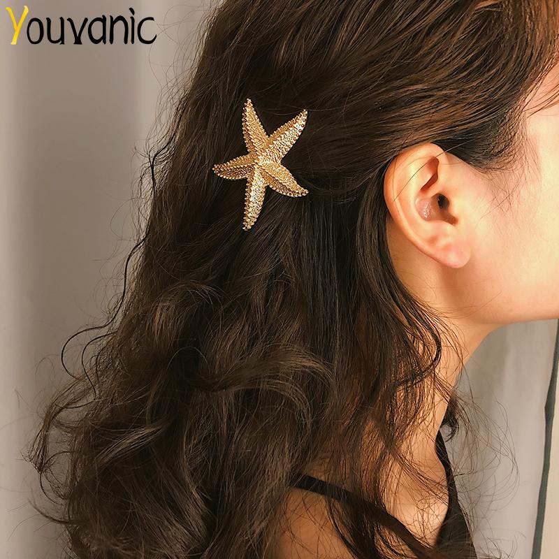 

Hair Clips & Barrettes Youvanic Fashion Gold Shell Starfish Hairpins Women Big Geometric Star Clip Boho Barrette Headwear Jewelry Bijoux 039