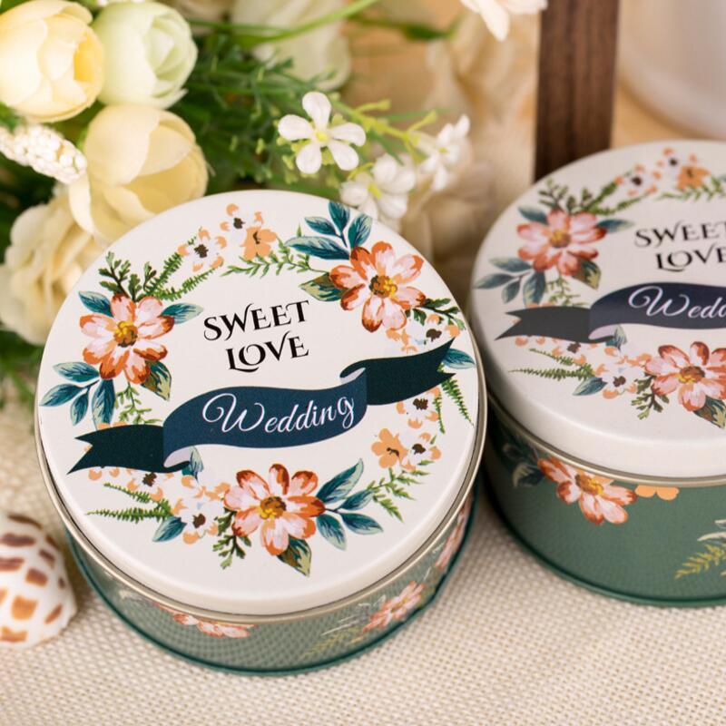 

4PCS/Lot Round Tinplate Wedding Box Creative Iron Box Valentine's Day Wedding Party Sweet Chocolate Gift